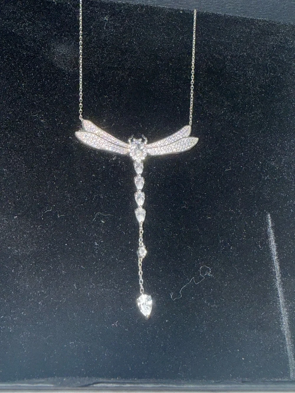 Elegant Silver Dragonfly Pendant Necklace with Clear Stones